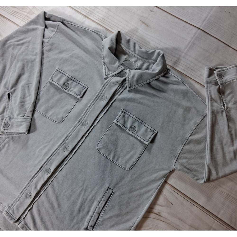Thread & Supply Womens Gray Stone Wash Fleece Knit Shacket Button Shirt Jacket L